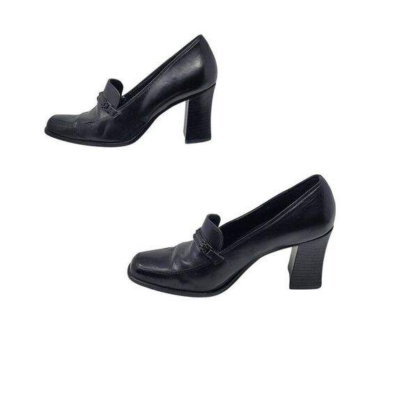 Unisa Black Leather High Heel Loafers Sz 38 Square Toe Brazil Womens Shoes - Picture 5 of 11